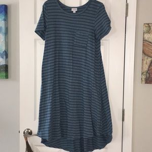 Lularoe Carly dress. Size S. Blue on Blue stripes